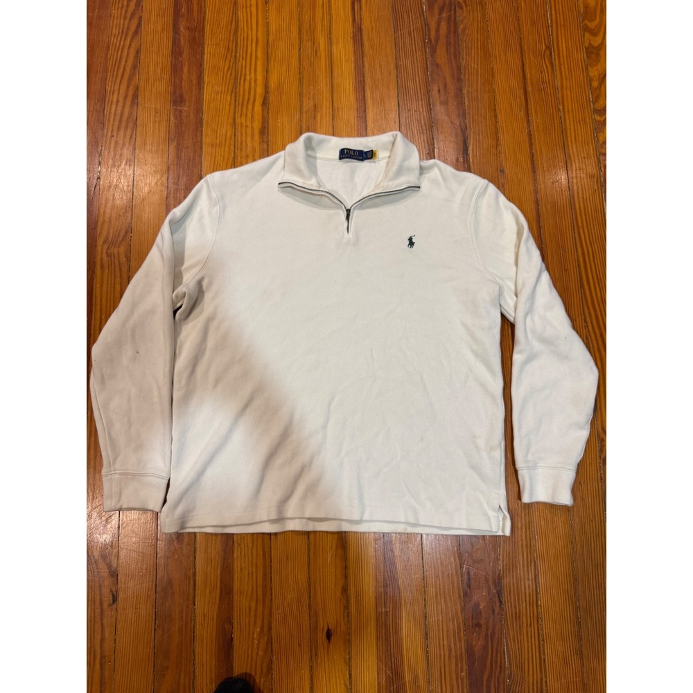 Polo Ralph Lauren Mens Large Cream Quarter Zip Pullover Cotton Pique Sweater